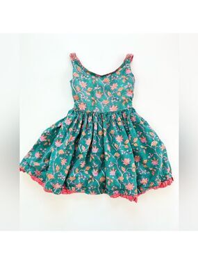 Fabindia Blue Pleated Sundress Scoop Neck Casual